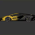 Yellow And Black Sports Car Featuring Sleek Aerodynamic Design 55 On Front And Reflective Surface