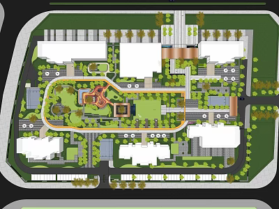 Residential Landscape Community Layout With Central Green Park And Pedestrian Paths 3d model