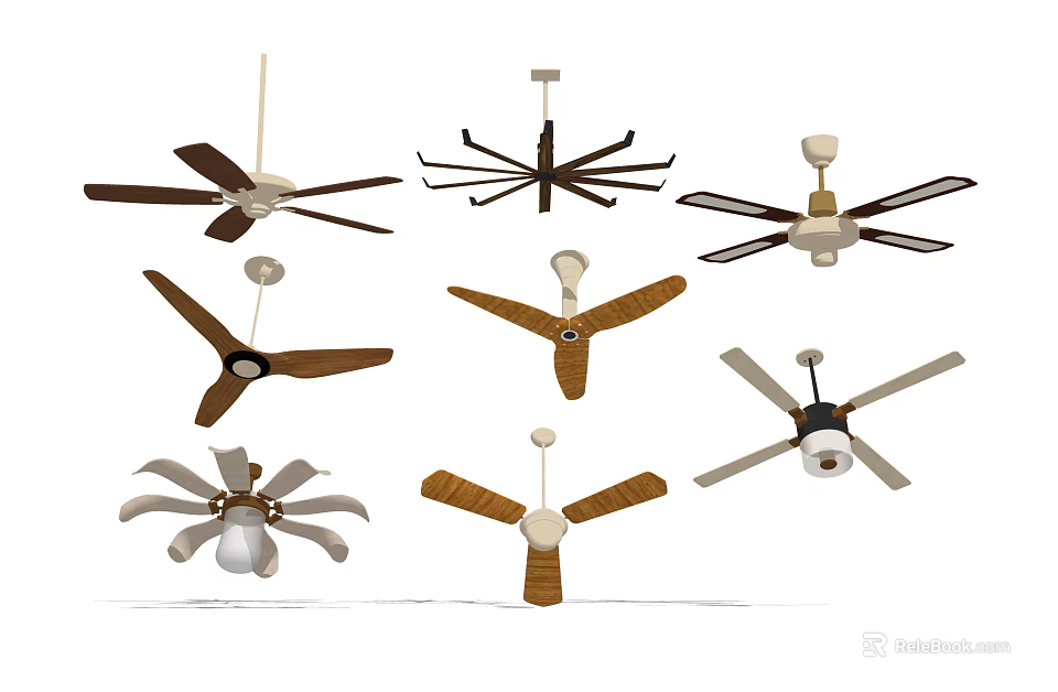 Assorted Modern Air Conditioning Fans Featuring Diverse Blade Styles And Finishes 3d model 