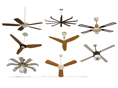 Assorted Modern Air Conditioning Fans Featuring Diverse Blade Styles And Finishes 3d model