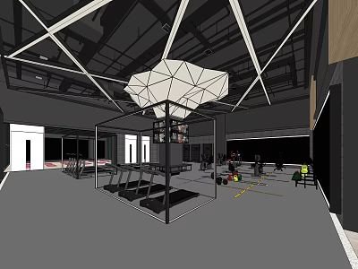 Modern Fitness Gym Interior With Workout Equipment Open Training Space And Ceiling Design 3d model