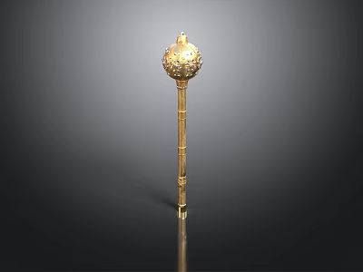 Golden Scepter With Intricate Decorative Top And Long Shiny Shaft On Black 3d model