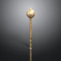 Golden Scepter With Intricate Decorative Top And Long Shiny Shaft On Black