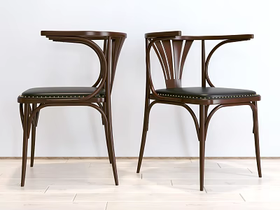Modern Wooden Dining Chairs With Leather Seats Armrest And Vertical Slat Back Design Features 3d model