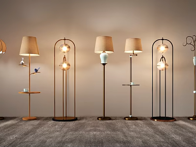 Modern Floor Lamps With Various Designs Metal Frames Fabric Shades And Decorative Elements 3d model