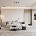 Modern Living Room Interior With Sofa Coffee Table Floor Lamp And Bookshelf Rug