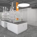 Modern Laboratory Interior With White Scientific Workstations And Hanging Lights 3d model