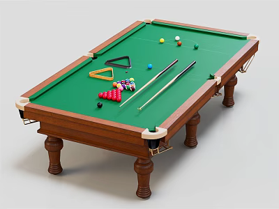 Sports Equipment Professional Billiard Table with Green Felt Surface Wooden Frame Balls and Cues 3d model