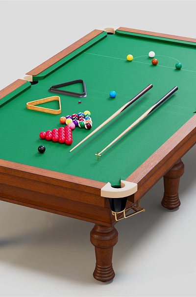 Sports Equipment Professional Billiard Table with Green Felt Surface Wooden Frame Balls and Cues 3d model