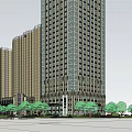 Modern High Rise Office Building With Glass Facade Adjacent Towers And Landscaped Plaza