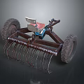 Agricultural Farm Tool With Large Wheels Metal Rake Tines Seat And Handle