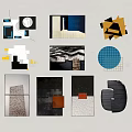 Abstract Geometric Artworks With Colorful Shapes Textures And Modern Compositions