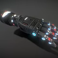 Futuristic Robotic Hand With Metallic Structure Red And Blue Illuminated Joints And Components