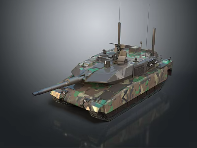 Modern Military Tank With Camouflage Paint Multiple Antennas Cannon Tracks And Top Equipment 3d model