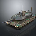 Modern Military Tank With Camouflage Paint Multiple Antennas Cannon Tracks And Top Equipment
