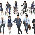 Diverse People in Different Professions with Activities Like Cycling Carrying Luggage and Walking