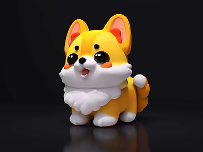 Cute Yellow Reptile Plush Toy With Orange Ears And White Belly 3d model