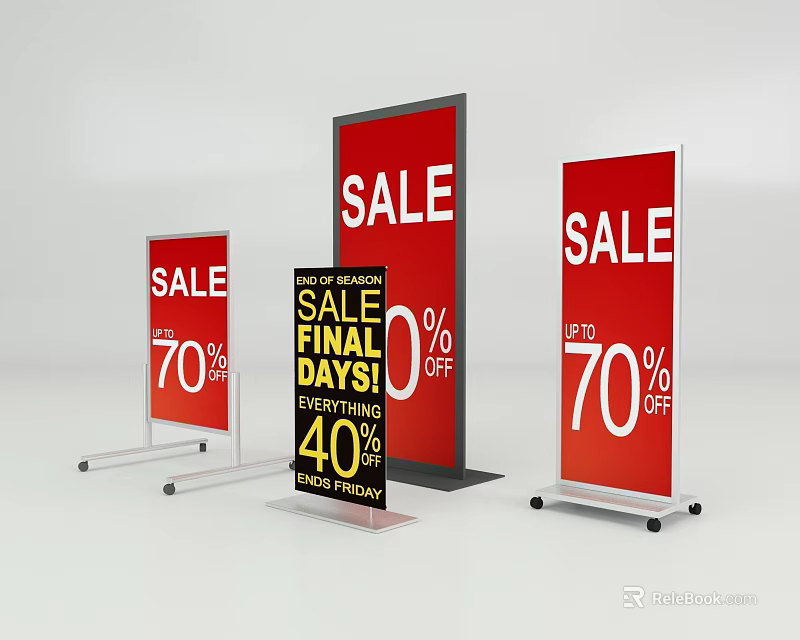 Multiple Display Shelves With Sale Signs Final Sale Days 70 40 Percent Off Promotion 3d model 