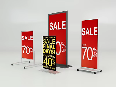 Multiple Display Shelves With Sale Signs Final Sale Days 70 40 Percent Off Promotion 3d model