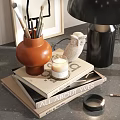 Modern Decorative Ornament Set With Table Lamp Vase Books And Sculpture