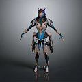 Futuristic Mechanical Character Design With Blue White Armor And Tech Elements