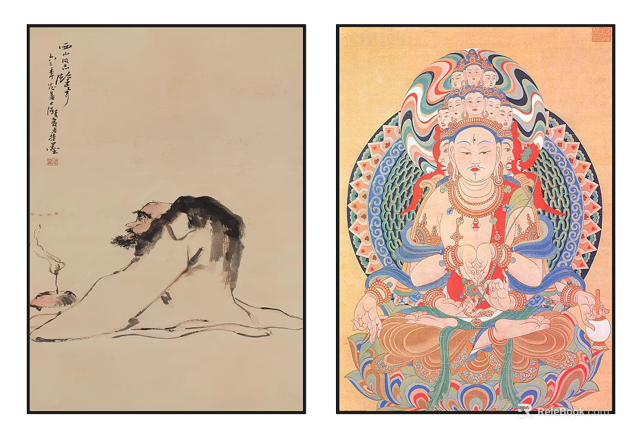 Traditional Chinese Figure Paintings Including Ink Wash Sage And Colorful Buddha Portrait 3d model 