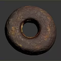 Rusty Red Circular Sculpture with Textured Surface and Yellow Interior Details 3d model