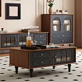 Vintage Wooden Coffee Table With Drawers Glass Doors And Storage Design