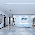 Modern Service Hall Interior With Reception Desk Marble Wall And Plants