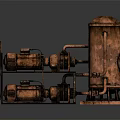 Industrial Mechanical Devices With White Copper Cylindrical Tanks And Pipes