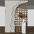 Modern Wooden Lattice Partition with Red Leaves Decoration and White Brick Wall