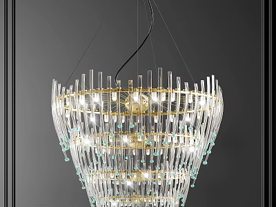 Elegant Modern Crystal Chandelier With Transparent Glass Rods And Gold Accents 3d model