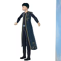Animated Game Movie Character In Dark Robe With Golden Patterns And Black Short Hair