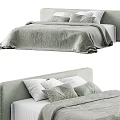 Light Green Upholstered Double Bed With Soft Blanket And White Pillows 3d model