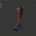Black Knee High Leather Boots With Lace Up Front Platform Sole And Golden Accents