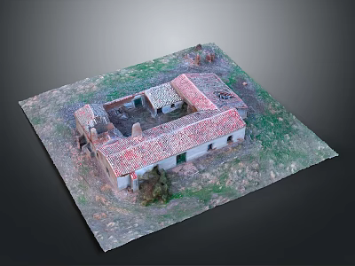 Traditional Courtyard Style Building Model With Red Tiled Roof And Grass Surrounding 3d model