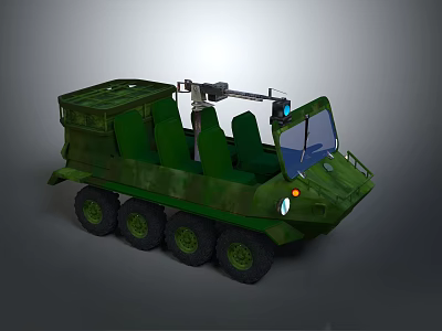 Green Military Tank With Six Wheeled Exterior Cabin And Roof Equipment Design 3d model
