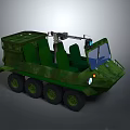 Green Military Tank With Six Wheeled Exterior Cabin And Roof Equipment Design