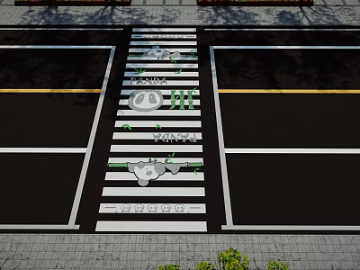 Garden Landscape With Pedestrian Zebra Crossing And Decorative Panda Green Patterns 3d model