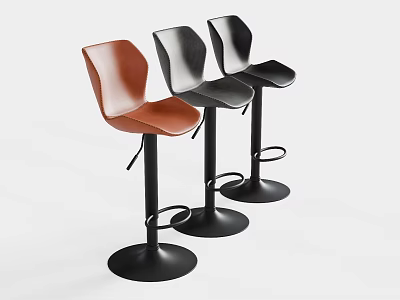 Modern Brown And Black Bar Stools With Leather Seats And Curved Metal Backrests 3d model