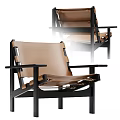 Stylish Modern Leisure Chair with Brown Leather Seat and Black Wooden Frame