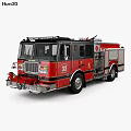 Red Fire Truck With Yellow Stripes Ladder Fire Department Logo And Water Tank