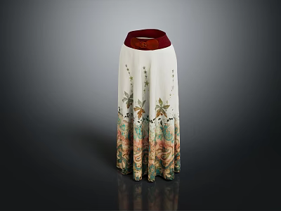 Elegant Long Skirt With Red Top White Body And Colorful Floral Pattern 3d model