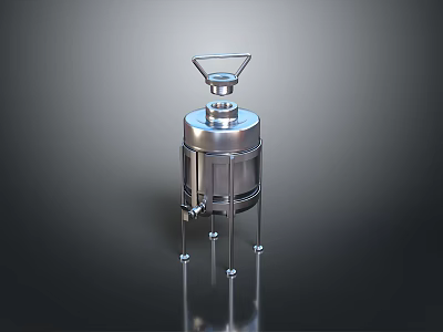 Stainless Steel Cylindrical Container With Top Handle Reflective Surface And Support Legs 3d model