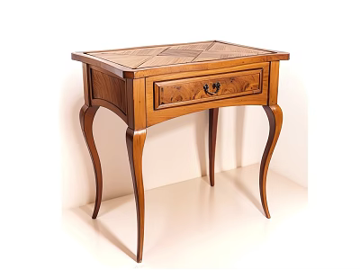 Solid Wooden Entryway Console Table With Curved Legs And Carved Drawer Design 3d model