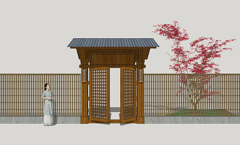 Chinese-style gate courtyard gate 3d model