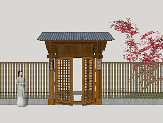Chinese-style gate courtyard gate 3d model