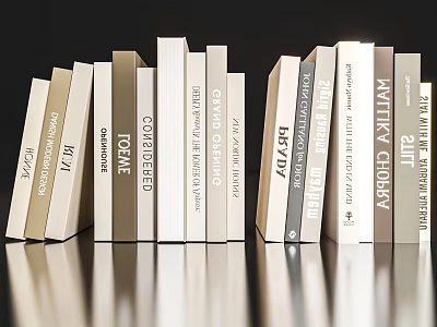 Neutral Toned Decorative Book Ornament Set Neatly Arranged On Reflective Surface 3d model