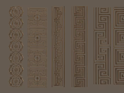 Traditional Decorative Strip Patterns With Geometric Meander Spiral And Circular Motifs 3d model