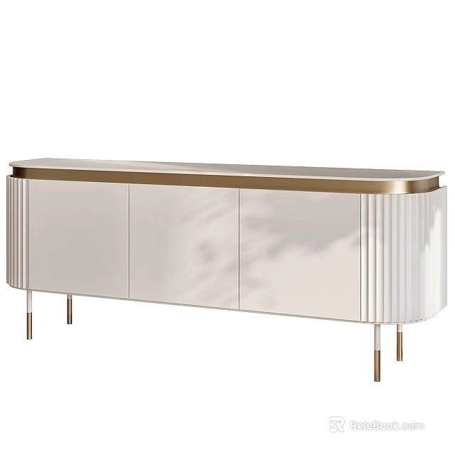 Luxury Glossy White Entryway Sideboard Cabinet With Gold Details For Elegant Modern Home Storage 3d model 